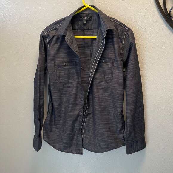 Beverly Hills Polo Club Mens Black Striped Button-Up Long Sleeve Shirt Size M - Picture 10 of 16